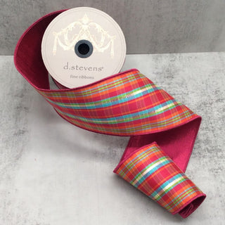 4X1'' DUPION DEWDROP PLAID - HOT PINK ORANGE