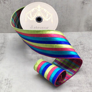 4X10 METALLIC DUPION STRIPE - PLAID BLACK, LIME, BLUE, PINK