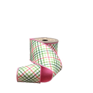 4X10 DUPION WATERCOLOR DIAGONAL CHECK, PINK GREEN WHITE