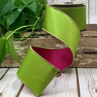 2.5X10 TAFFETA DOUBLE SIDE - HOT PINK/APPLE GREEN