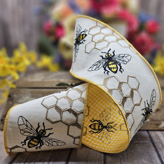 4X5 CANVAS EMBROIDERY BEES HONEYCOMB - IVORY