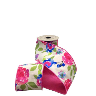 4X5 POPLIN ABSTRACT ROSES, PINK BLUE GREEN