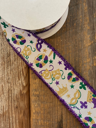 RIBBON- 2.5X10 MARDI GRAS PATTERN/TINSEL