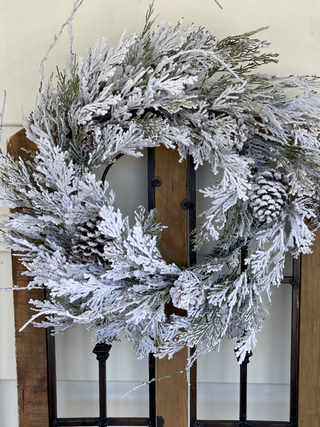 24'' Snow Cedar Pinecone Wreath