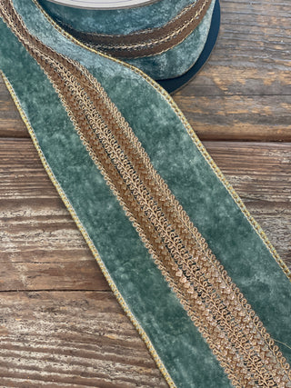 VELVET GLITTER CENTER TRIM -AQUA  4X5