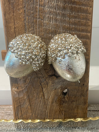 7'' GLITTER ACORN X2 ORNAMENT - CHAMPAGNE