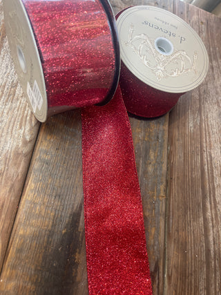 RIBBON - 2.5X10 VINTAGE GLITTER - RED