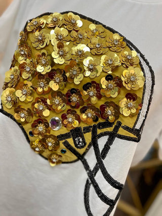 QOS - Gold Black Flower Helmet Tee