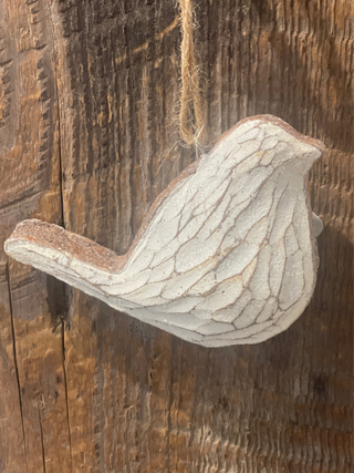 4" WHITE WASHED BIRD ORNAMENT