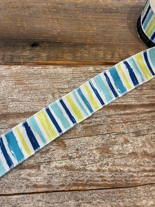 1.5X10 GROSGRAIN VERTICAL - BLUE/GREEN/WHITE WATERCOLOR STRIPES