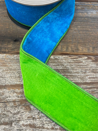 2.5X5 DOUBLE SIDED VELVET -BRIGHT GREEN TURQUOISE