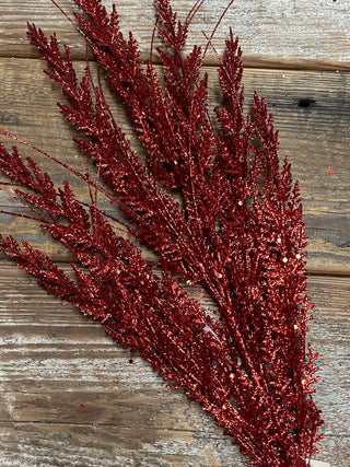 31'' GLITTER CEDAR GRASS SPRAY -RED