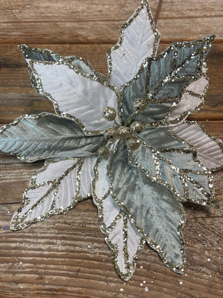 24'' GLITTER VEIN POINSETTIA STEM -WHITE/SILVER