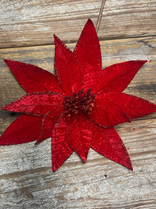 24" VELVET GLITTER EDGE JEWEL POINSETTIA STEM - RED