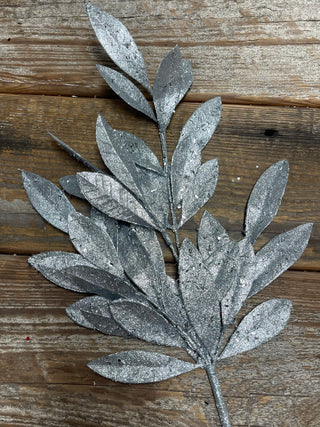 21'' GLITTER SPARKLING BAY LEAF SPRAY -SILVER