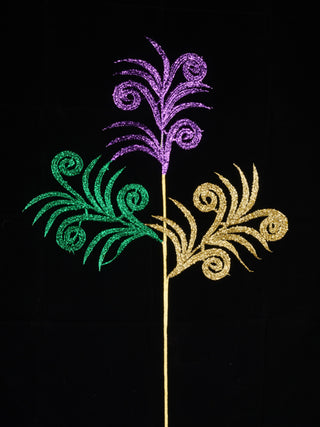 35'' GLITTERED SWIRL PALM SPRAY -MARDI GRAS