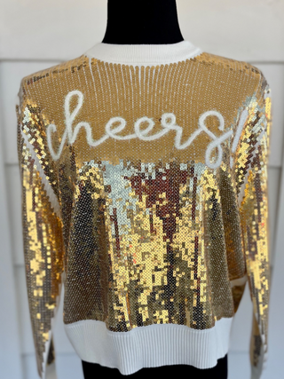 QOS - Gold Full Sequin Cheers Sweater
