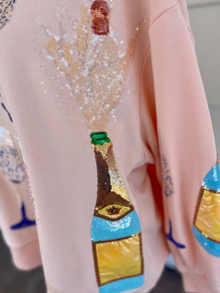 QOS - Pale Pink Multi Champagne Sweatshirt