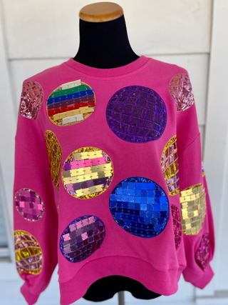 QOS - Hot Pink Disco Ball Sweatshirt