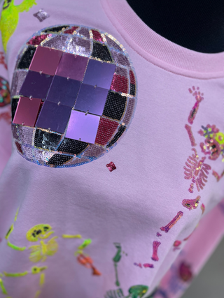 QOS - Pink Skeleton Disco Party Sweatshirt