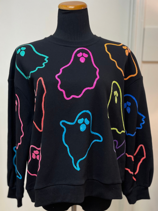 QOS - Black & Rainbow Spooky Ghost Sweatshirt