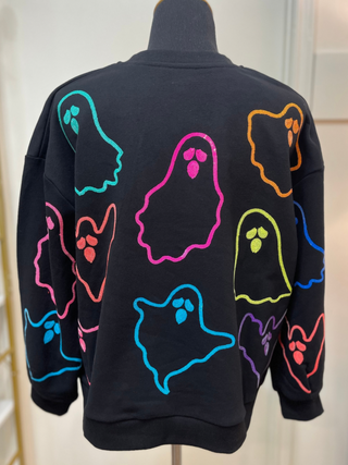 QOS - Black & Rainbow Spooky Ghost Sweatshirt