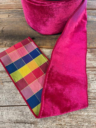 4X10 VELVET COLORFUL CHECK BACK -HOT PINK