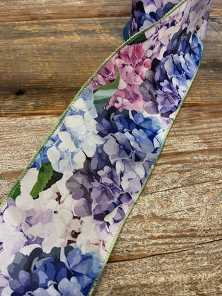 4X10 GROSGRAIN -BLUE/PURPLE WATER COLOR/HYDRANGEA/WHITE