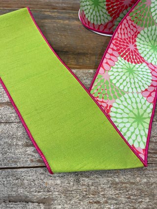 RIBBON- 4X10 FLOWER POWER -PINK/GREEN