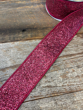 RIBBON - 2.5X10 CHUNKY GLITTER -HOT PINK