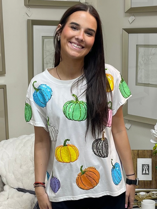 QOS - White Multi Pumpkin Tee