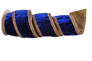 RIBBON - 4X5 JEWEL TRIN EDGE SHELDON VELVET -BLUE/GOLD