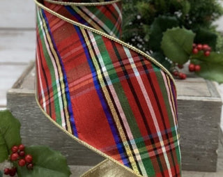 4X10 FAUX DUPION DIAGONAL NUTCRACKER PLAID -GOLD BACK -BLUE,GOLD,RED