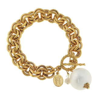 Gold Double Chain w/ Cotton Pearl Bracelet