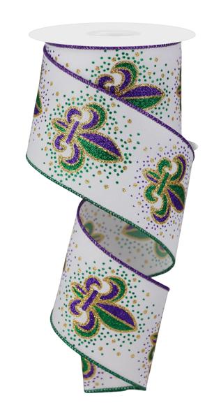 MARDI GRAS FLEUR DE LIS RIBBON 2.5X10